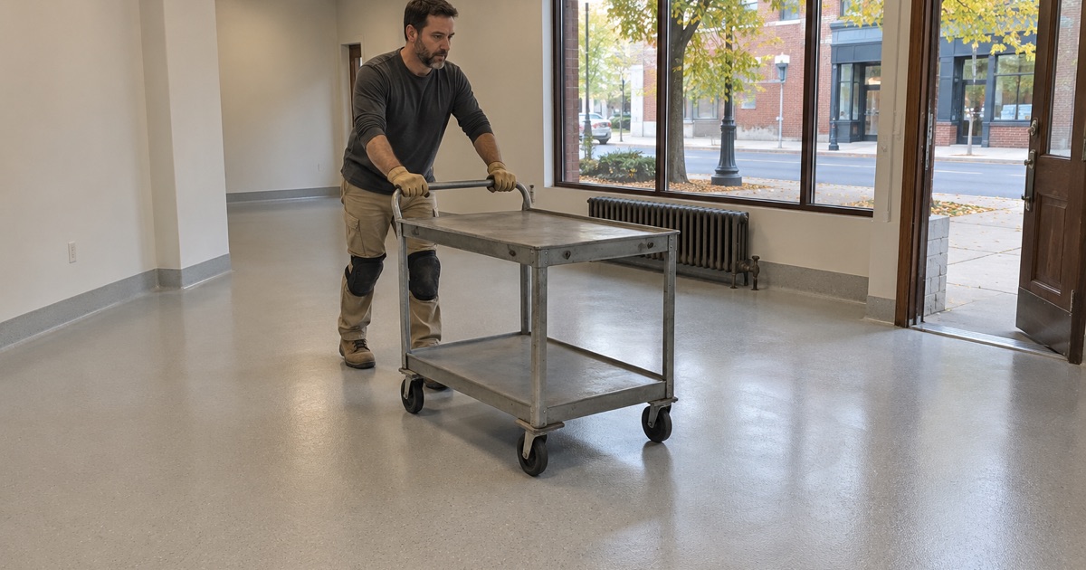 A smooth sealed floor that sweeps clean in a Shorewood storefront on Oakland Avenue